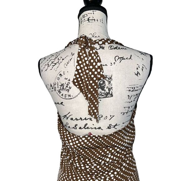 Sushi Flower brown white polka halter dress large - Picture 3 of 10